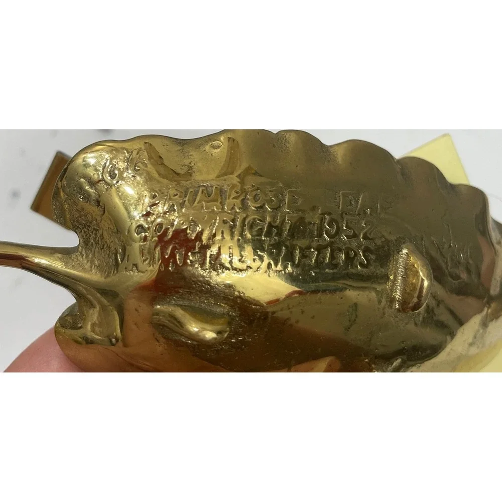 Vintage Virginia Metalcrafters Primrose Leaf Brass Dish 1952 Gold Catchall Tray‎